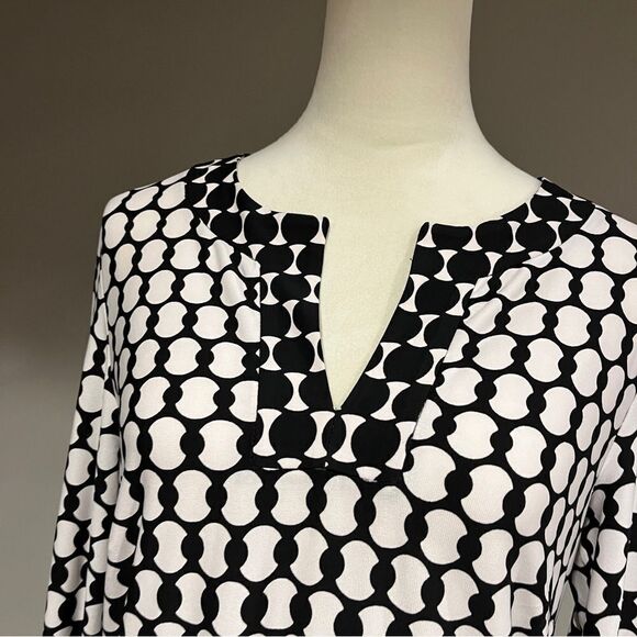 Donna Morgan Black White Geometric Long Sleeve Sheath Dress - Picture 2 of 13